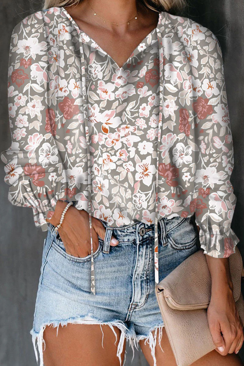 Fashion Street Print Patchwork V Neck Tops - Image 18
