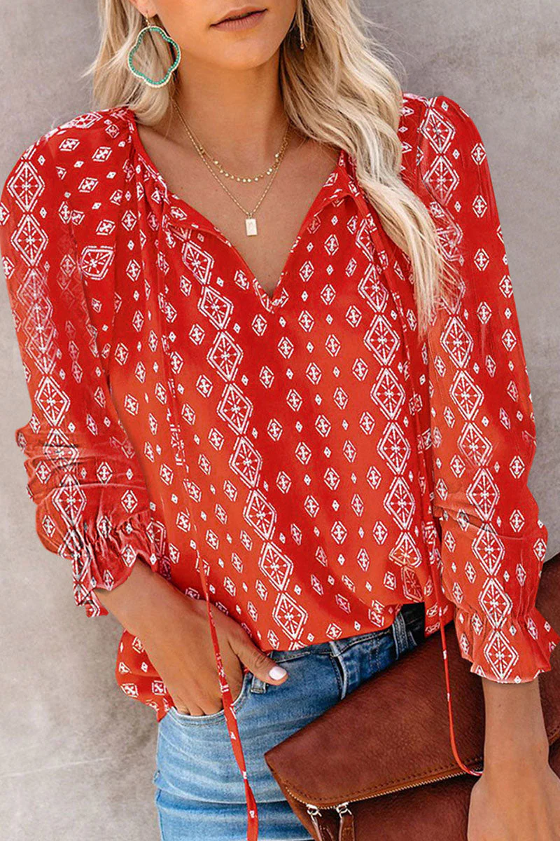 Fashion Street Print Patchwork V Neck Tops - Image 23