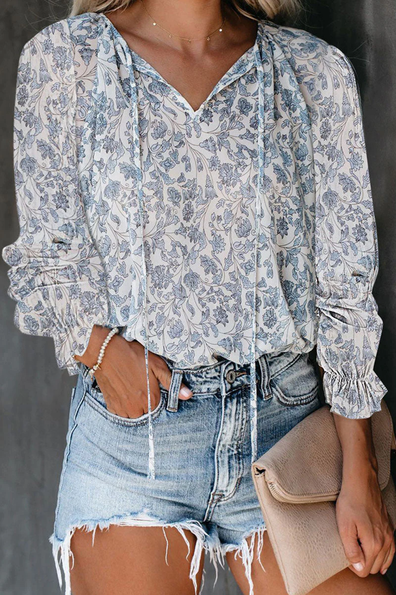 Fashion Street Print Patchwork V Neck Tops - Image 26