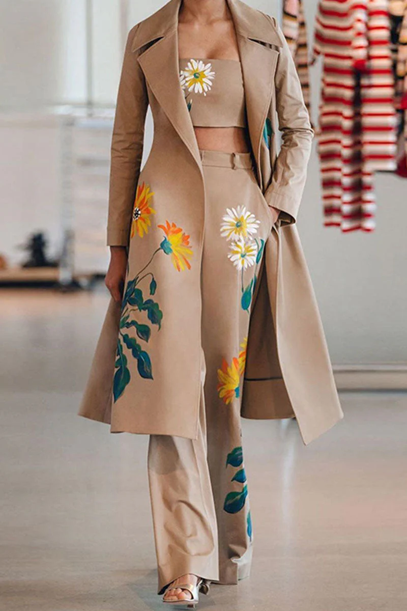 Fashion Street Print Turndown Collar Long Sleeve Three Pieces - Image 2