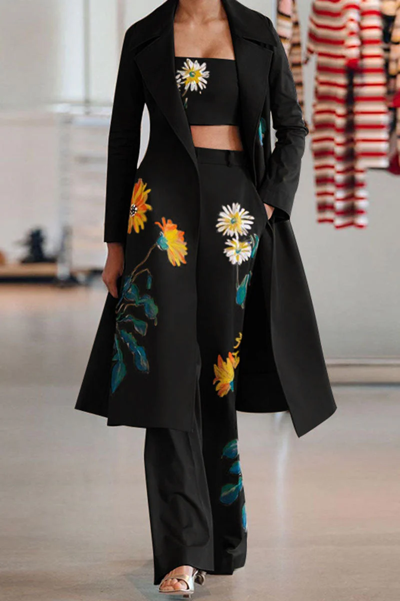 Fashion Street Print Turndown Collar Long Sleeve Three Pieces - Image 3