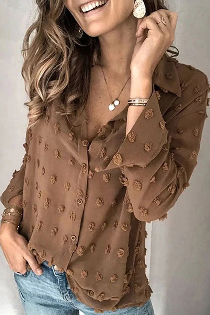 Fashion Street Solid Patchwork Turndown Collar Blouses(3 Colors) - Image 10
