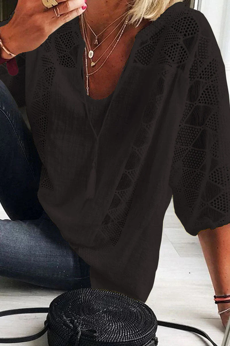 Fashion Street Solid Split Joint V Neck Tops(5 colors) - Image 2