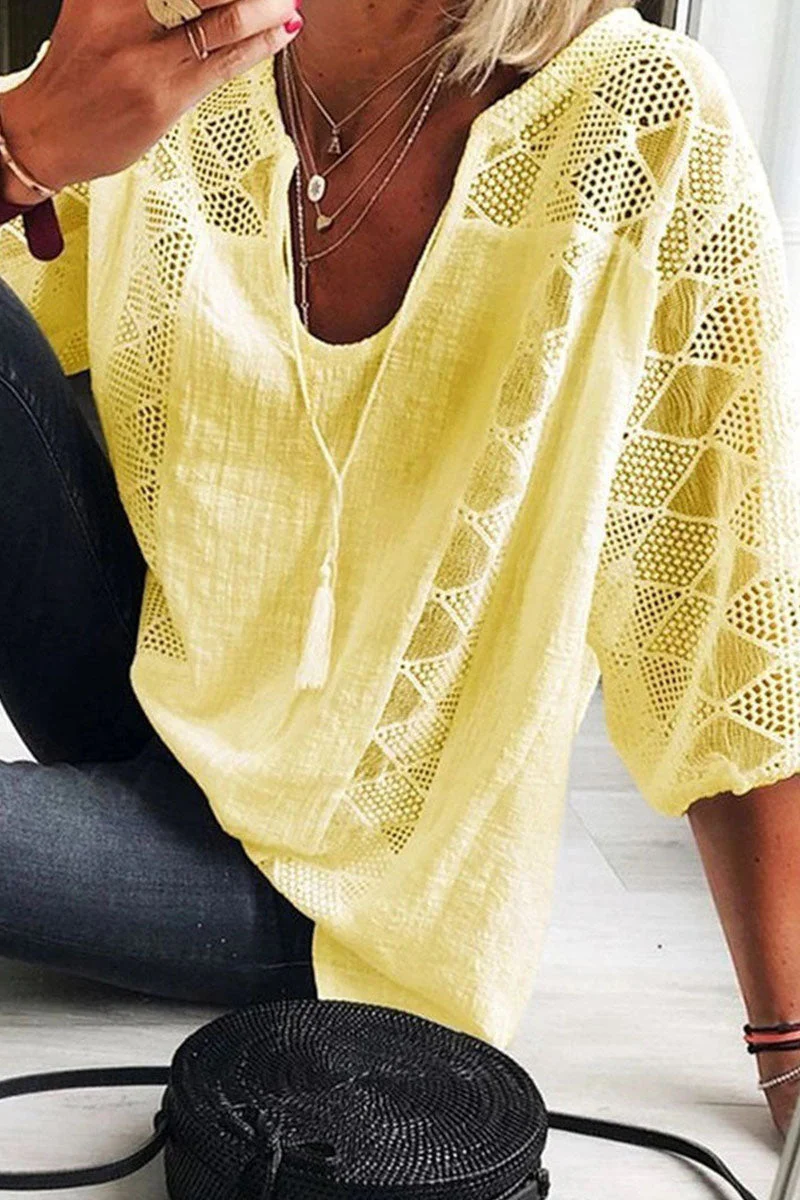 Fashion Street Solid Split Joint V Neck Tops(5 colors) - Image 6