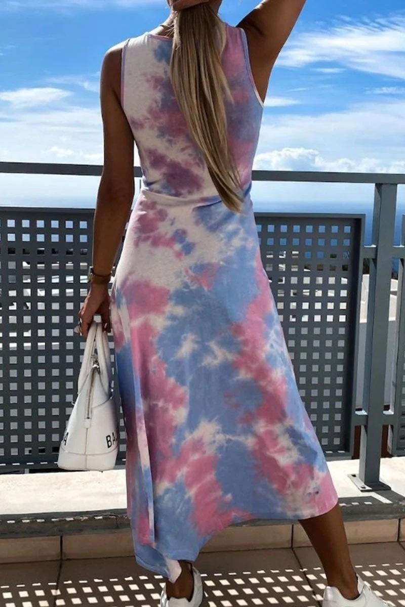 Fashion Street Tie Dye Patchwork O Neck A Line Dresses(3 colors) - Image 4