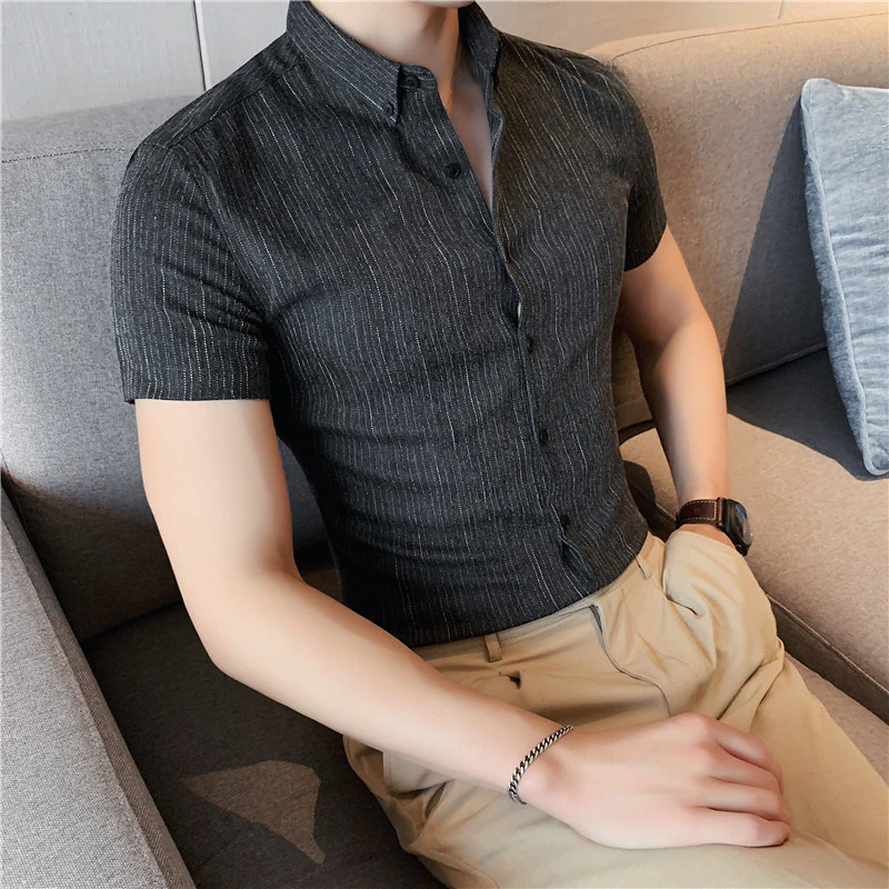 Fashion striped short-sleeved shirt men's British style business shirt - Image 2
