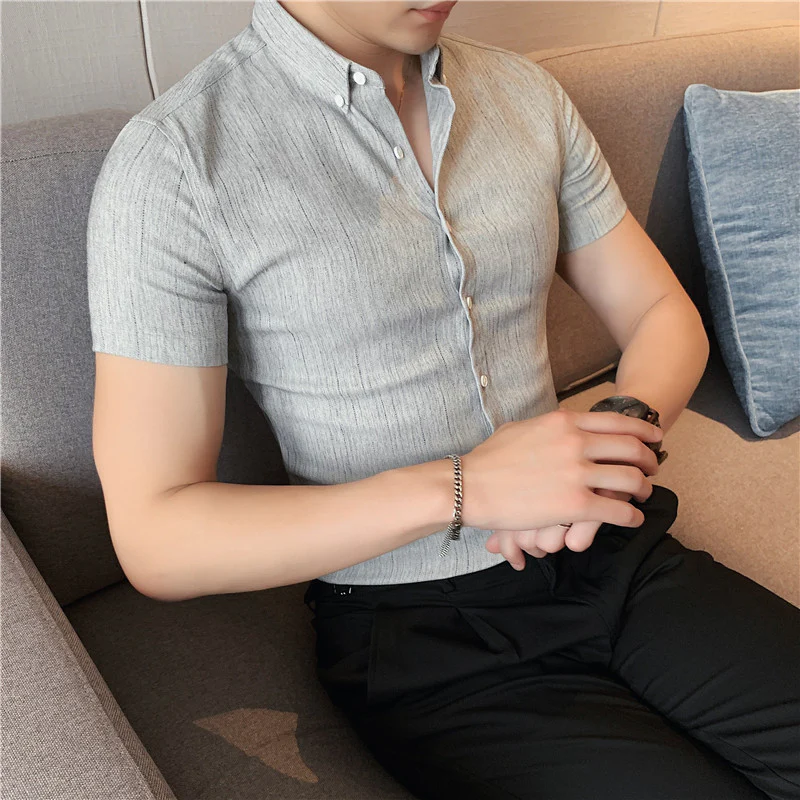 Fashion striped short-sleeved shirt men's British style business shirt - Image 3