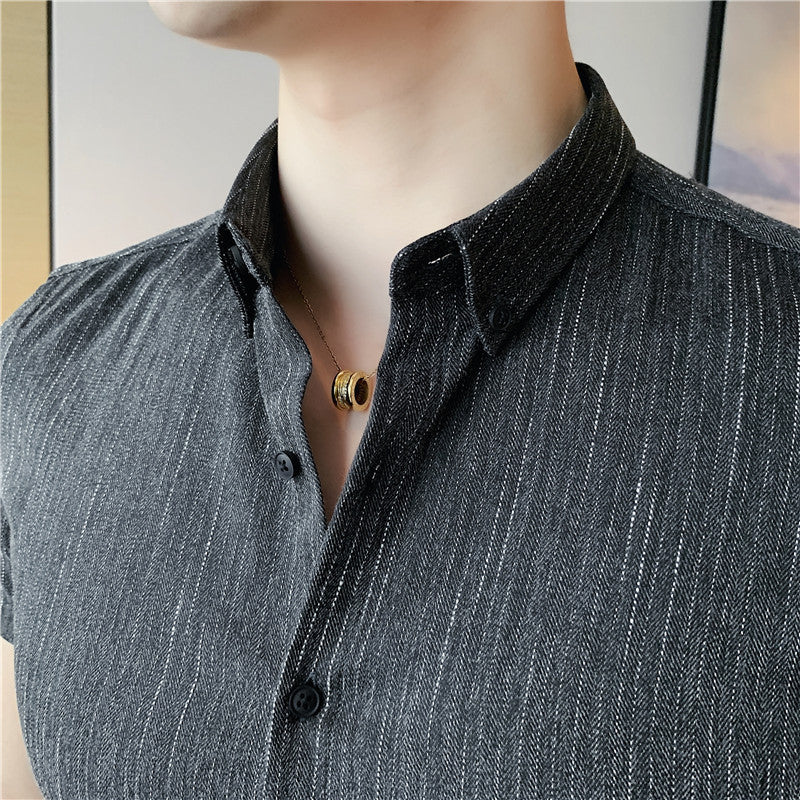 Fashion striped short-sleeved shirt men's British style business shirt - Image 4