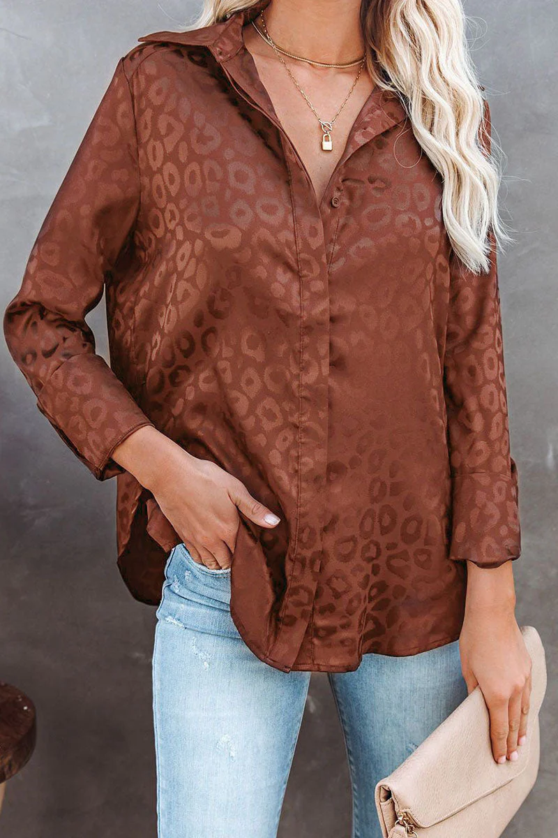 Fashion Sweet Leopard Split Joint Turndown Collar Tops（4 colors） - Image 3