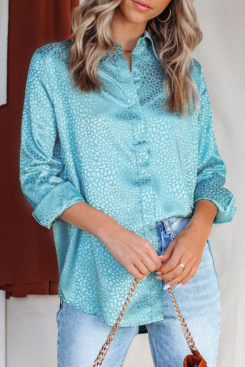 Fashion Sweet Leopard Split Joint Turndown Collar Tops（4 colors） - Image 4