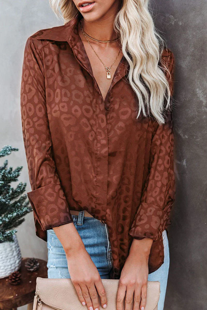 Fashion Sweet Leopard Split Joint Turndown Collar Tops（4 colors） - Image 7