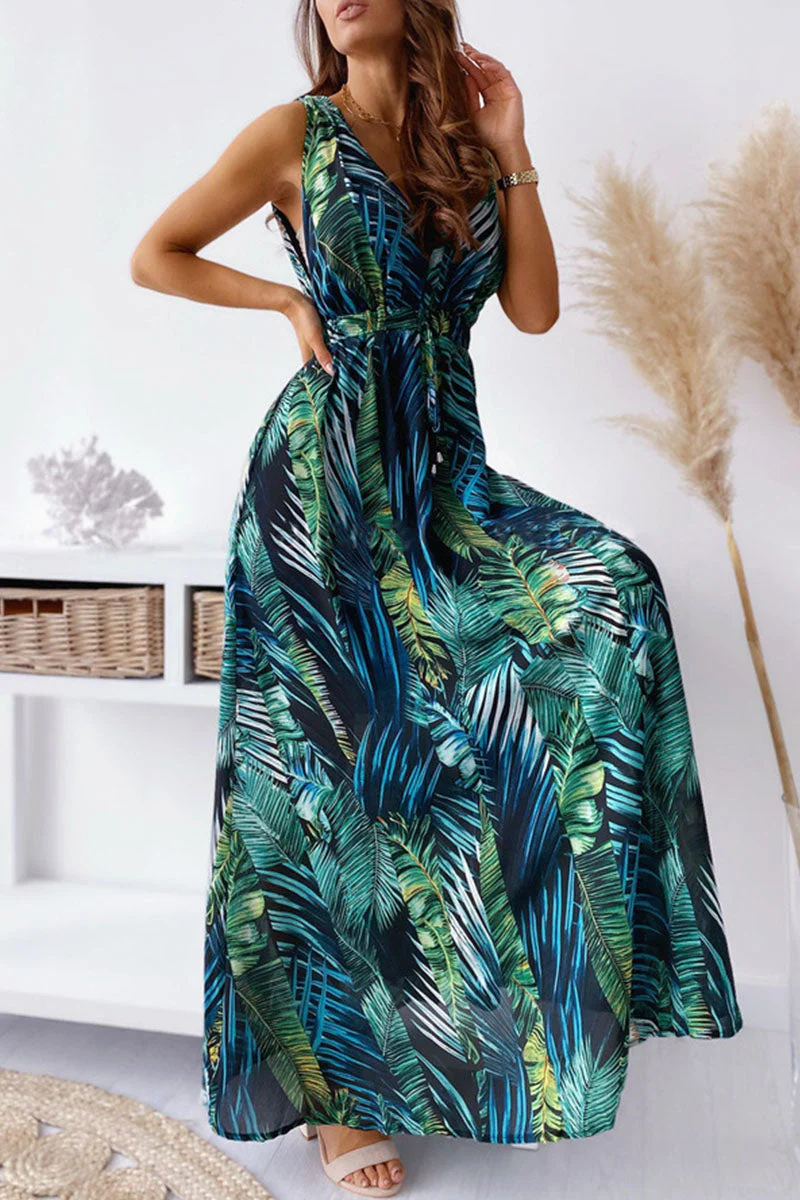 Fashion Sweet Print V Neck A Line Dresses(4 Colors) - Image 10