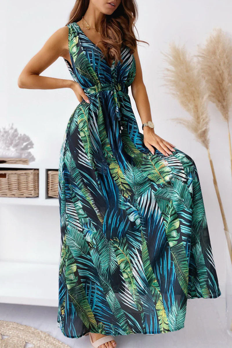 Fashion Sweet Print V Neck A Line Dresses(4 Colors) - Image 3