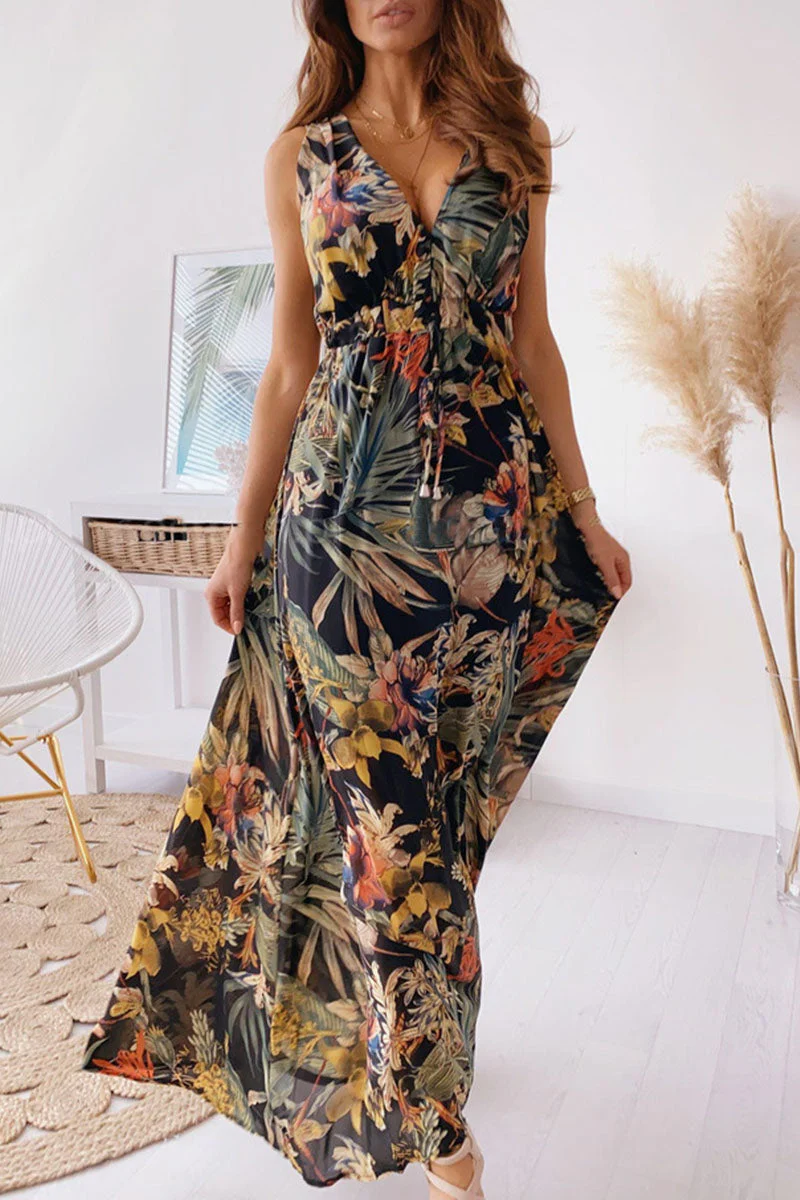 Fashion Sweet Print V Neck A Line Dresses(4 Colors) - Image 4