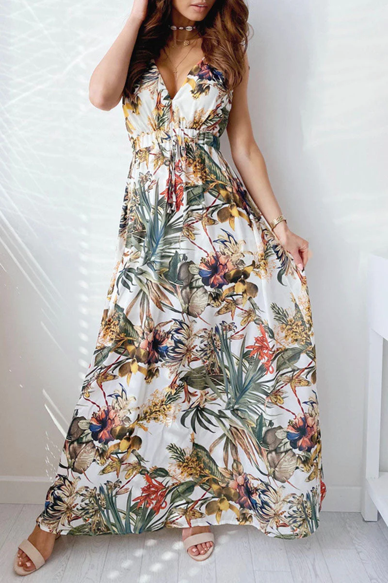 Fashion Sweet Print V Neck A Line Dresses(4 Colors) - Image 5