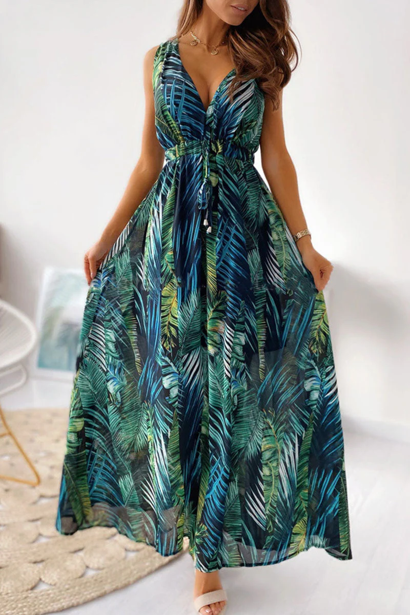 Fashion Sweet Print V Neck A Line Dresses(4 Colors) - Image 8