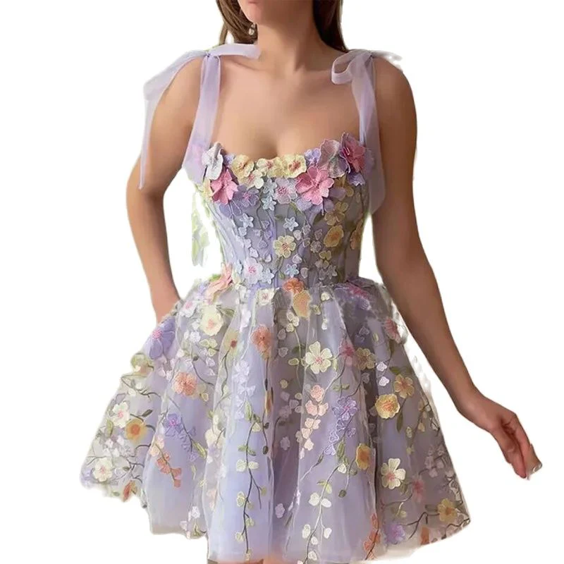 Fashion Three-dimensional Flower Embroidery Hip-huggin Dress - Image 2