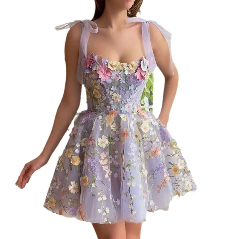 Fashion Three-dimensional Flower Embroidery Hip-huggin Dress - Image 4