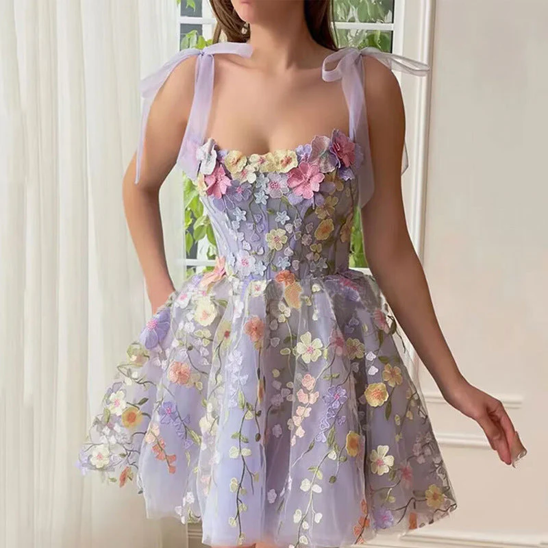 Fashion Three-dimensional Flower Embroidery Hip-huggin Dress - Image 5
