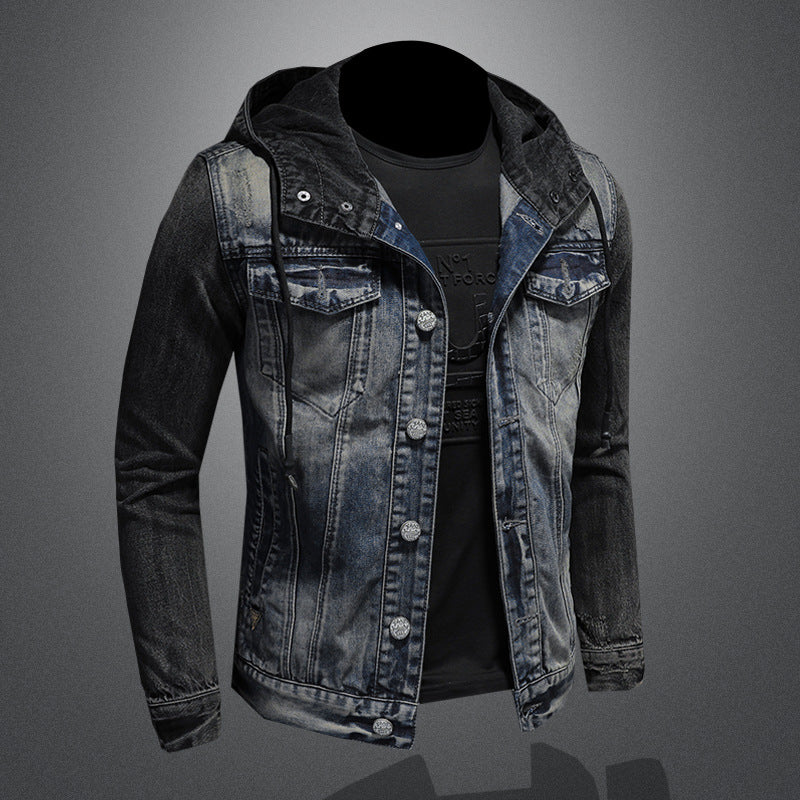 Fashionable hooded denim jacket Heavyweight personality casual denim slim fit - Image 4