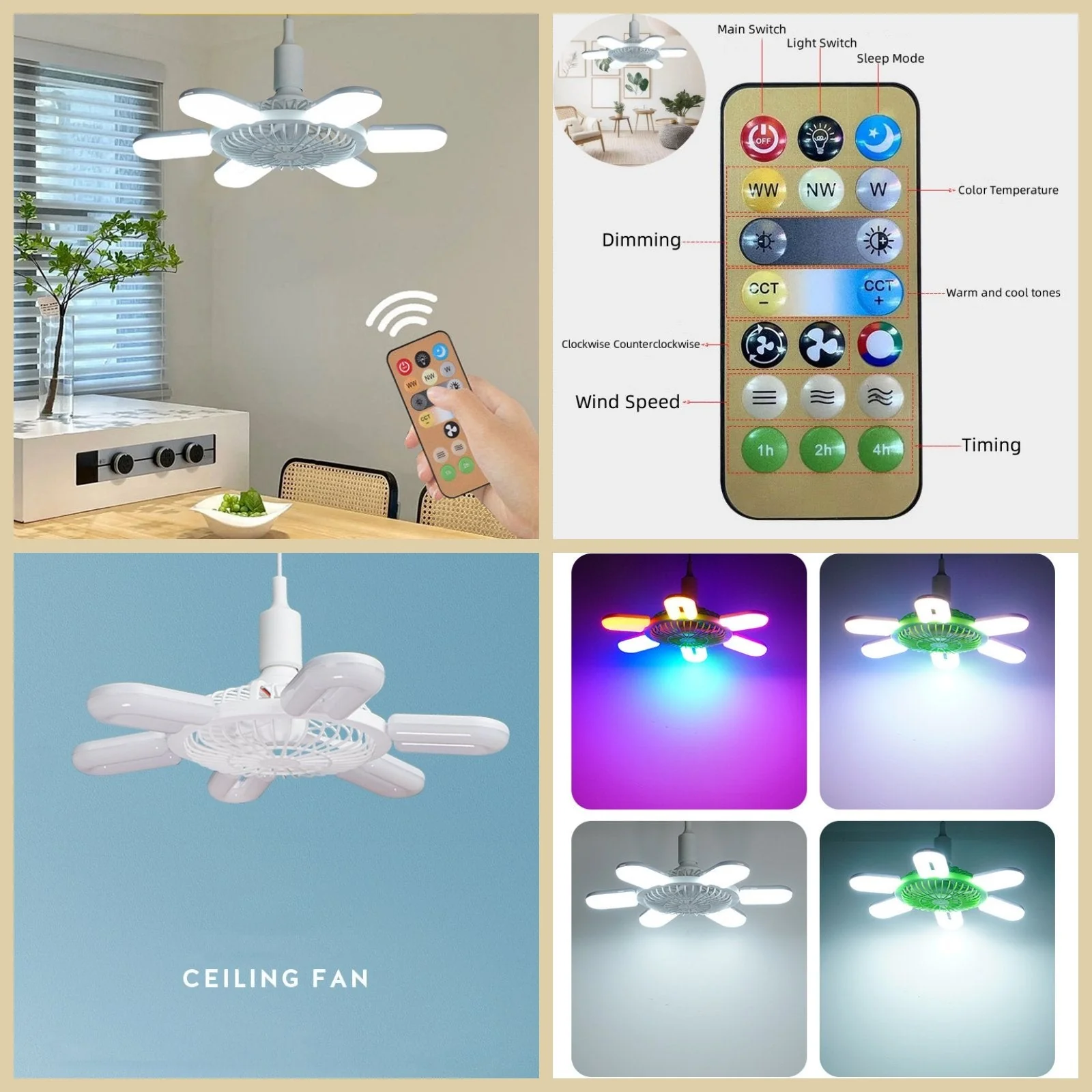 2 in 1 6 Light Foldable Fan - Image 5
