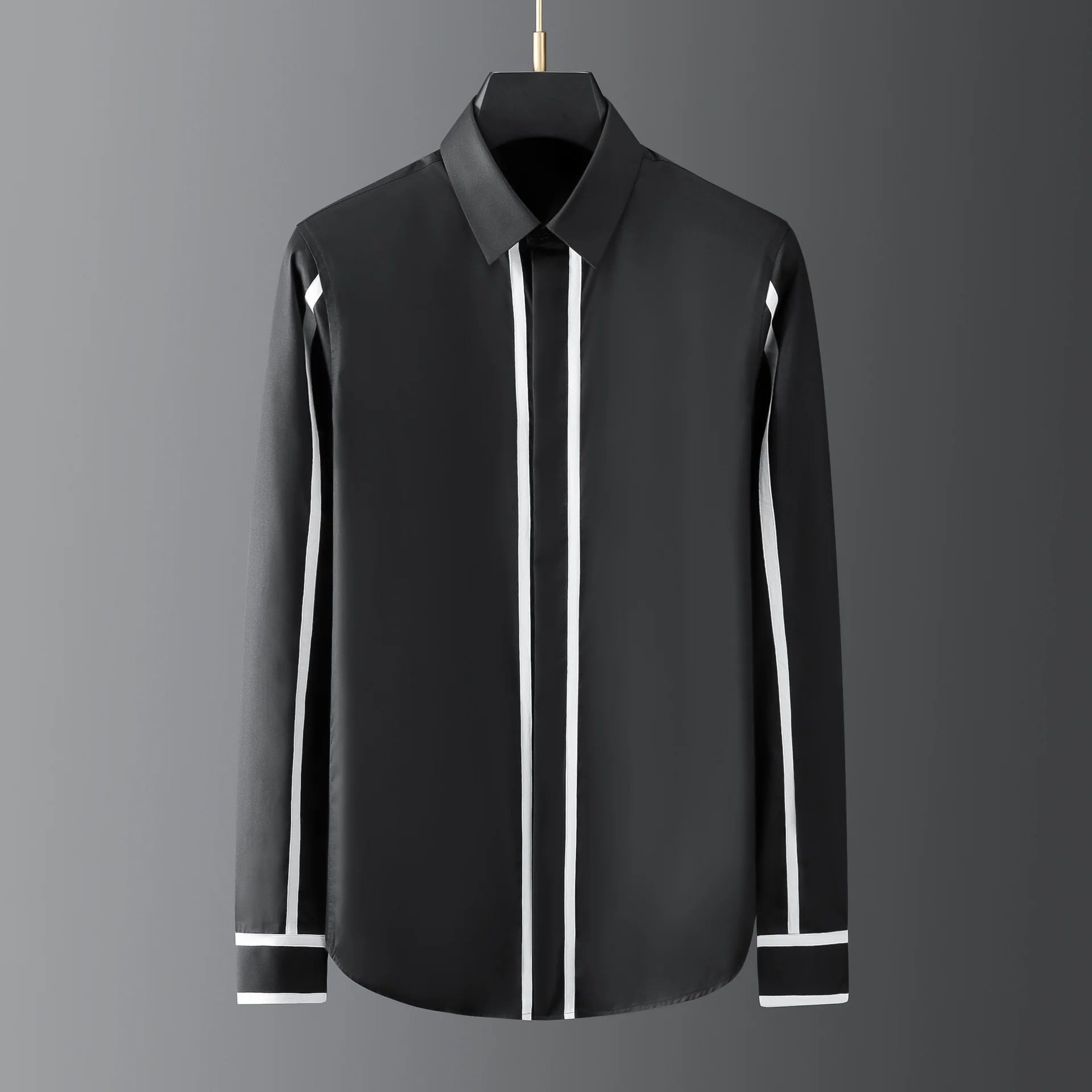 Geometric ribbon stitching business casual men's shirt