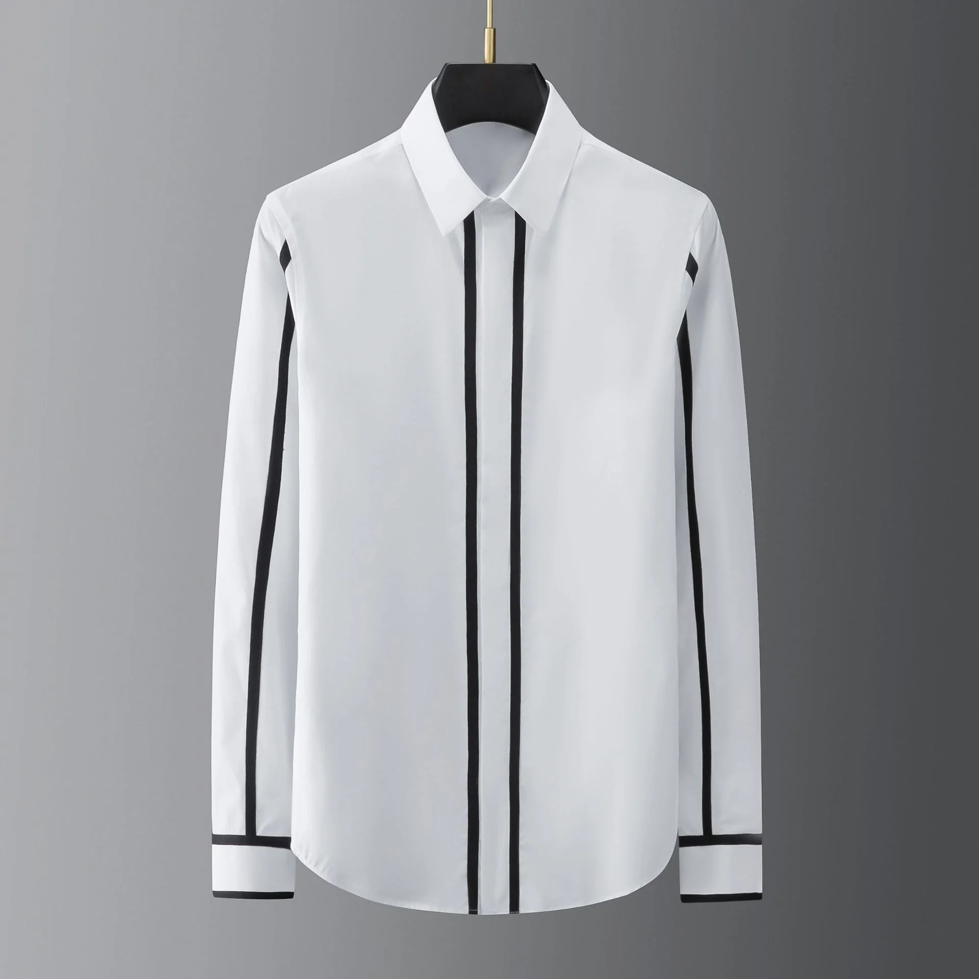 Geometric ribbon stitching business casual men's shirt - Image 2