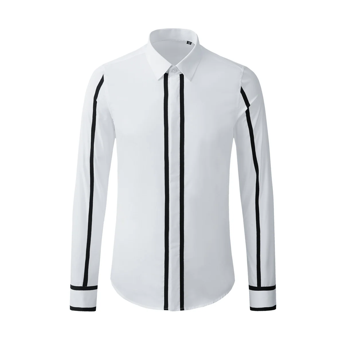 Geometric ribbon stitching business casual men's shirt - Image 5