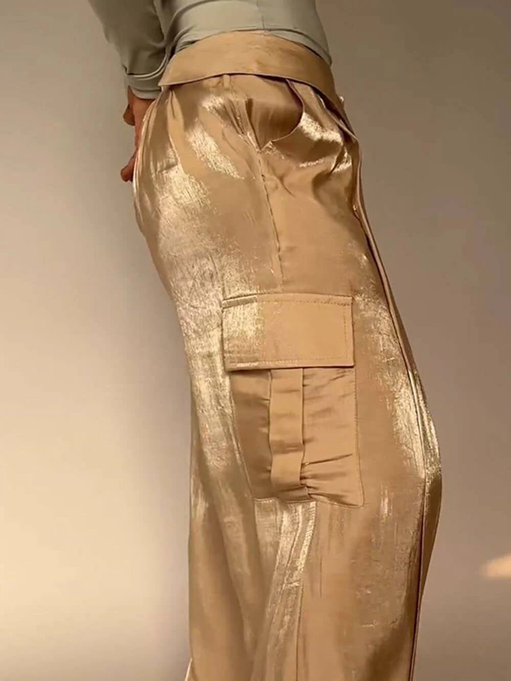 Golden Years Glitter Fabric Drawstring Waist Pocketed Wide Leg Pants - Buy two and get free shipping! - Image 4
