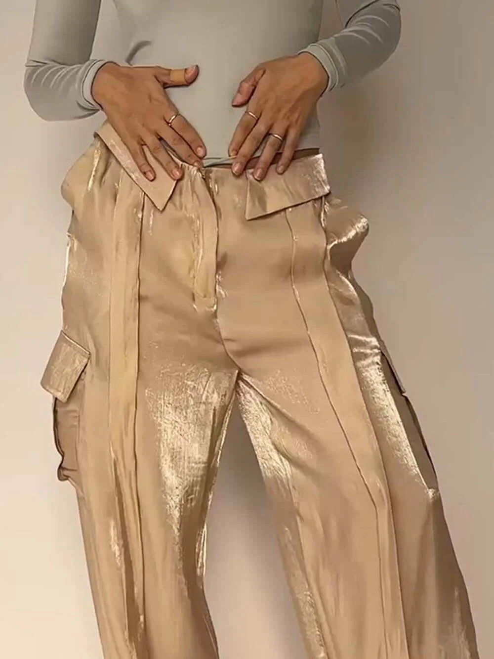 Golden Years Glitter Fabric Drawstring Waist Pocketed Wide Leg Pants - Buy two and get free shipping! - Image 5