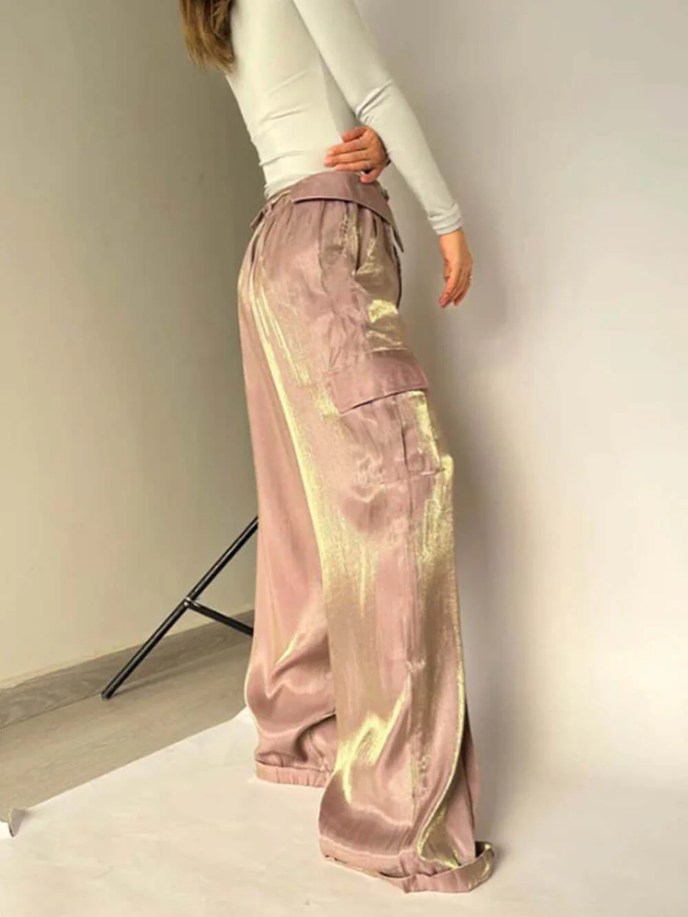 Golden Years Glitter Fabric Drawstring Waist Pocketed Wide Leg Pants - Buy two and get free shipping! - Image 7