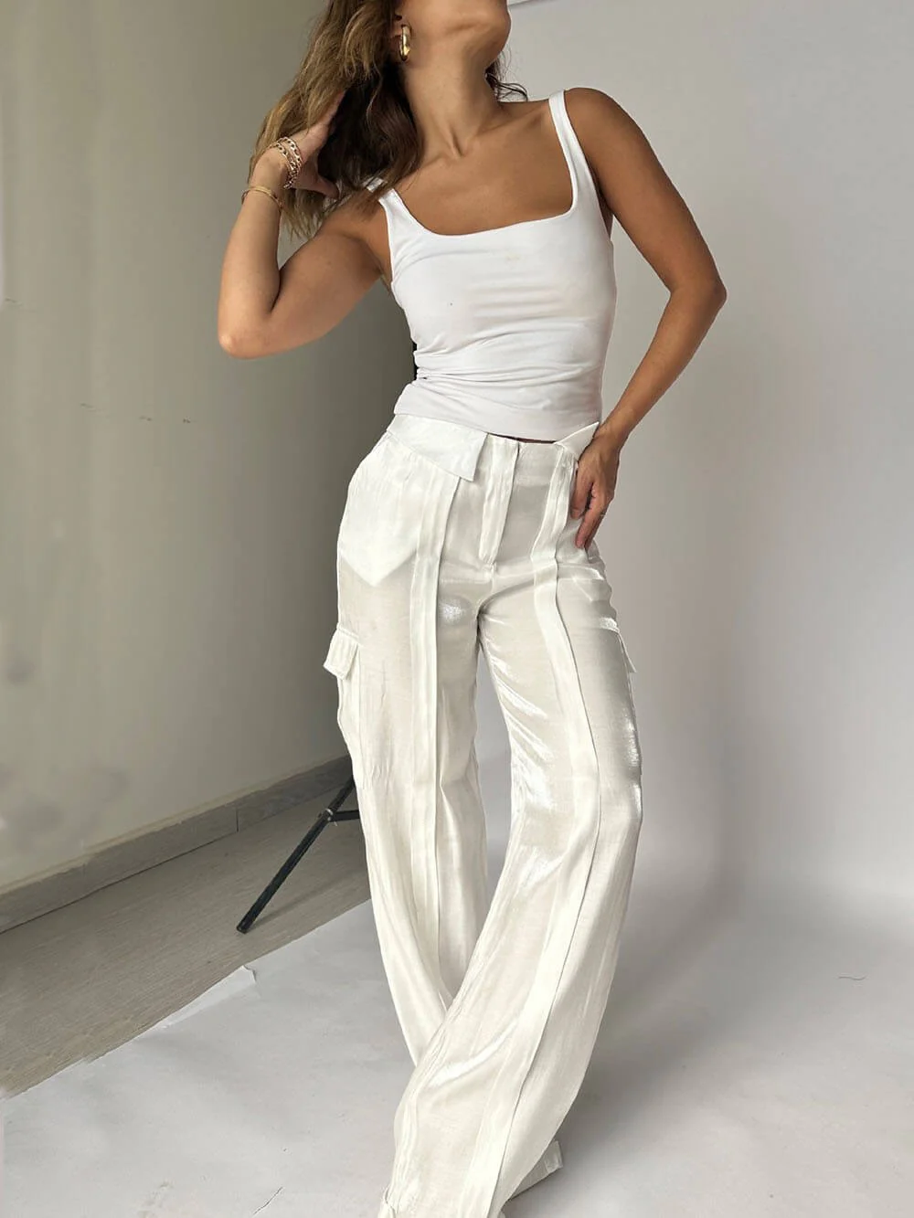 Golden Years Glitter Fabric Drawstring Waist Pocketed Wide Leg Pants - Buy two and get free shipping! - Image 8