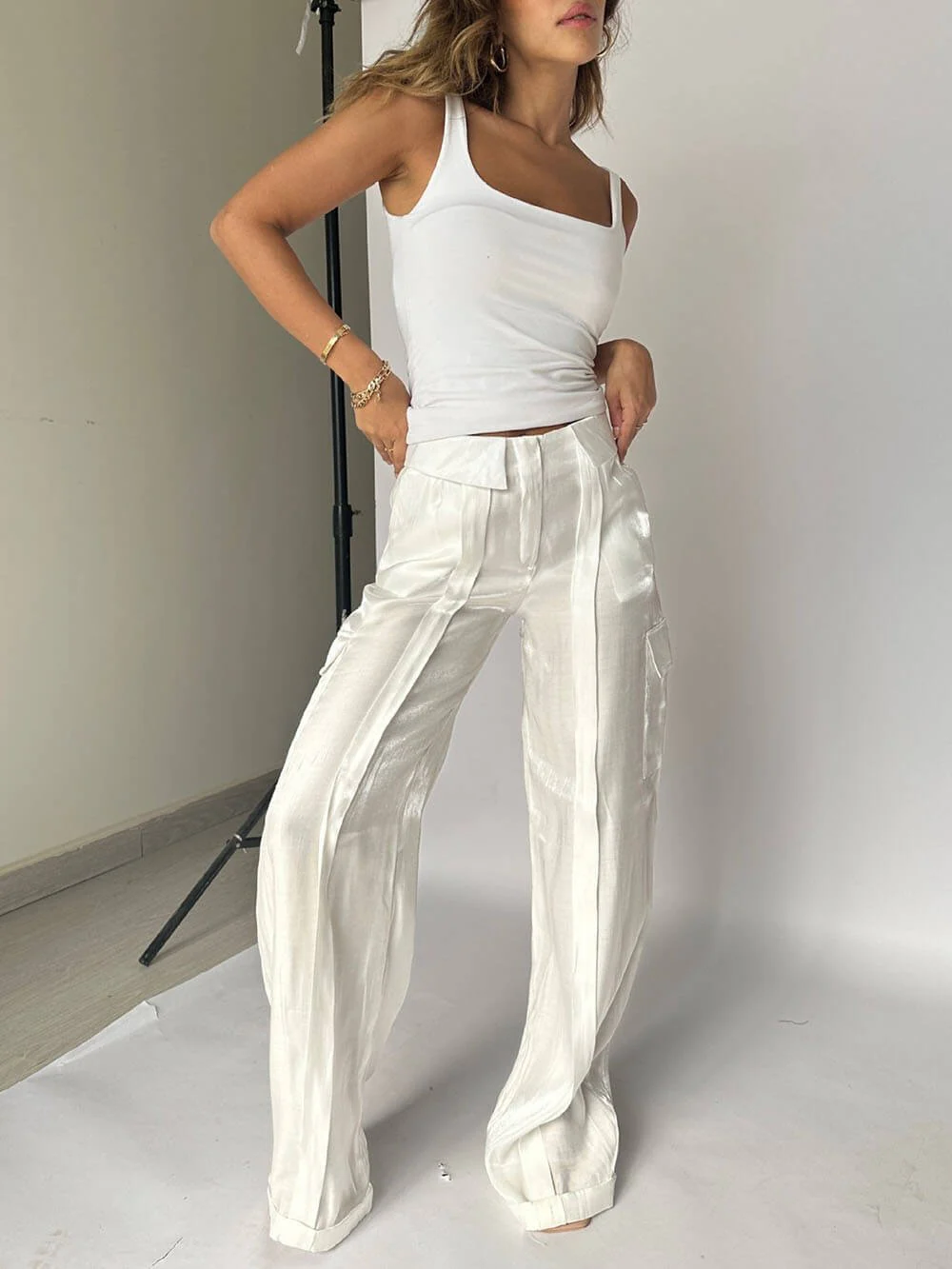 Golden Years Glitter Fabric Drawstring Waist Pocketed Wide Leg Pants - Buy two and get free shipping! - Image 9