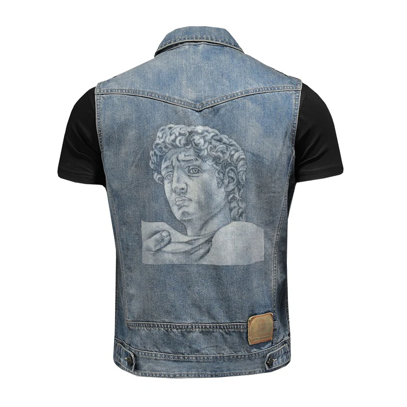 Harley motorcycle emblem denim vest for men riding large size European and American style sleeveless waistcoat - Image 4
