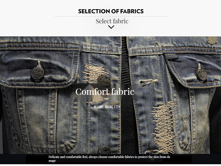 Heavy Industry Hole Patch Men's Denim Jacket Top Vintage Coat - Image 5