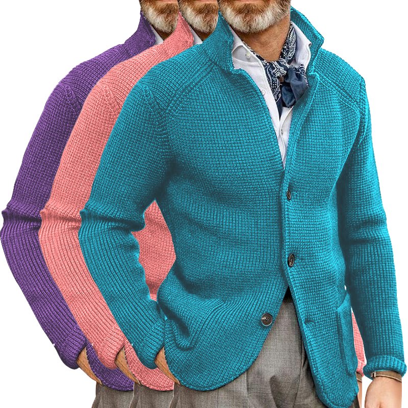 Men's Retro Navy Heavy Knitted Jacket - Image 11