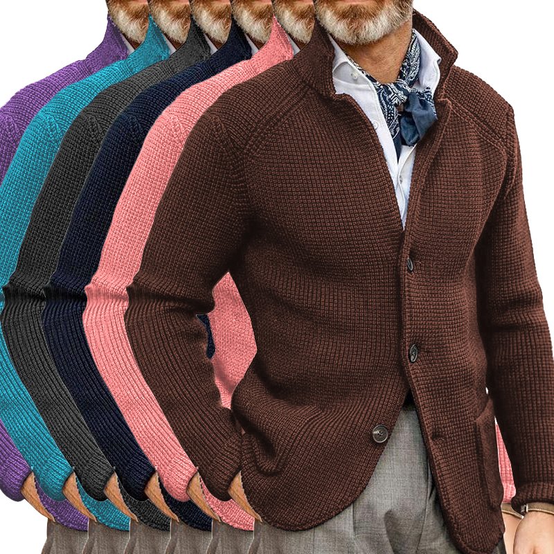 Men's Retro Navy Heavy Knitted Jacket - Image 12