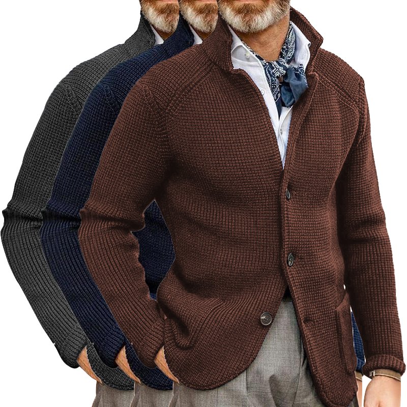 Men's Retro Navy Heavy Knitted Jacket - Image 13