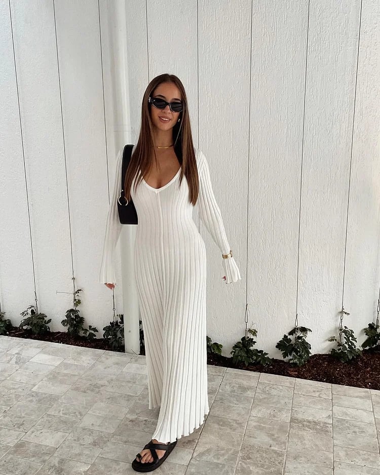 New Sleeved Knit Midi  High Elasticity Dress