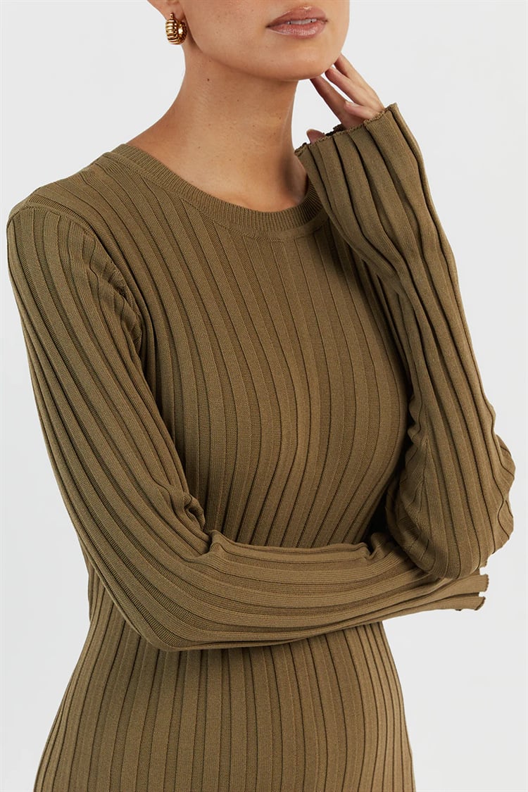 New Sleeved Knit Midi  High Elasticity Dress - Image 10