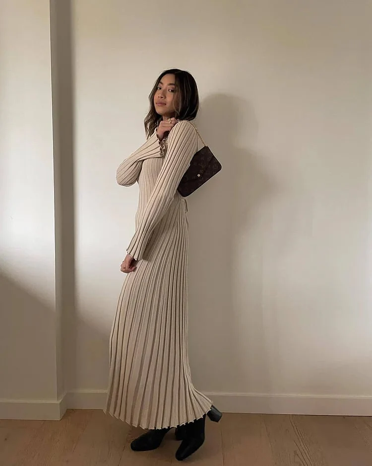 New Sleeved Knit Midi  High Elasticity Dress - Image 14