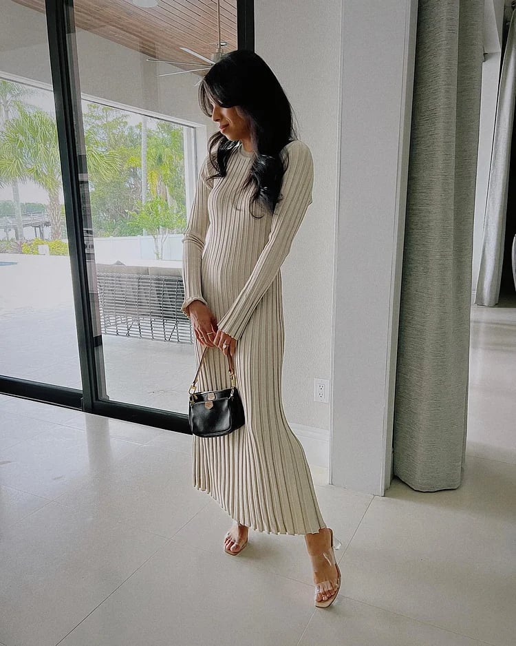 New Sleeved Knit Midi  High Elasticity Dress - Image 6