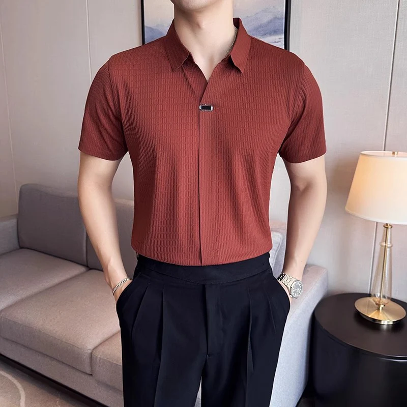 High-end light luxury seamless V-neck Polo shirt men's short-sleeved T-shirt solid color top - Image 2
