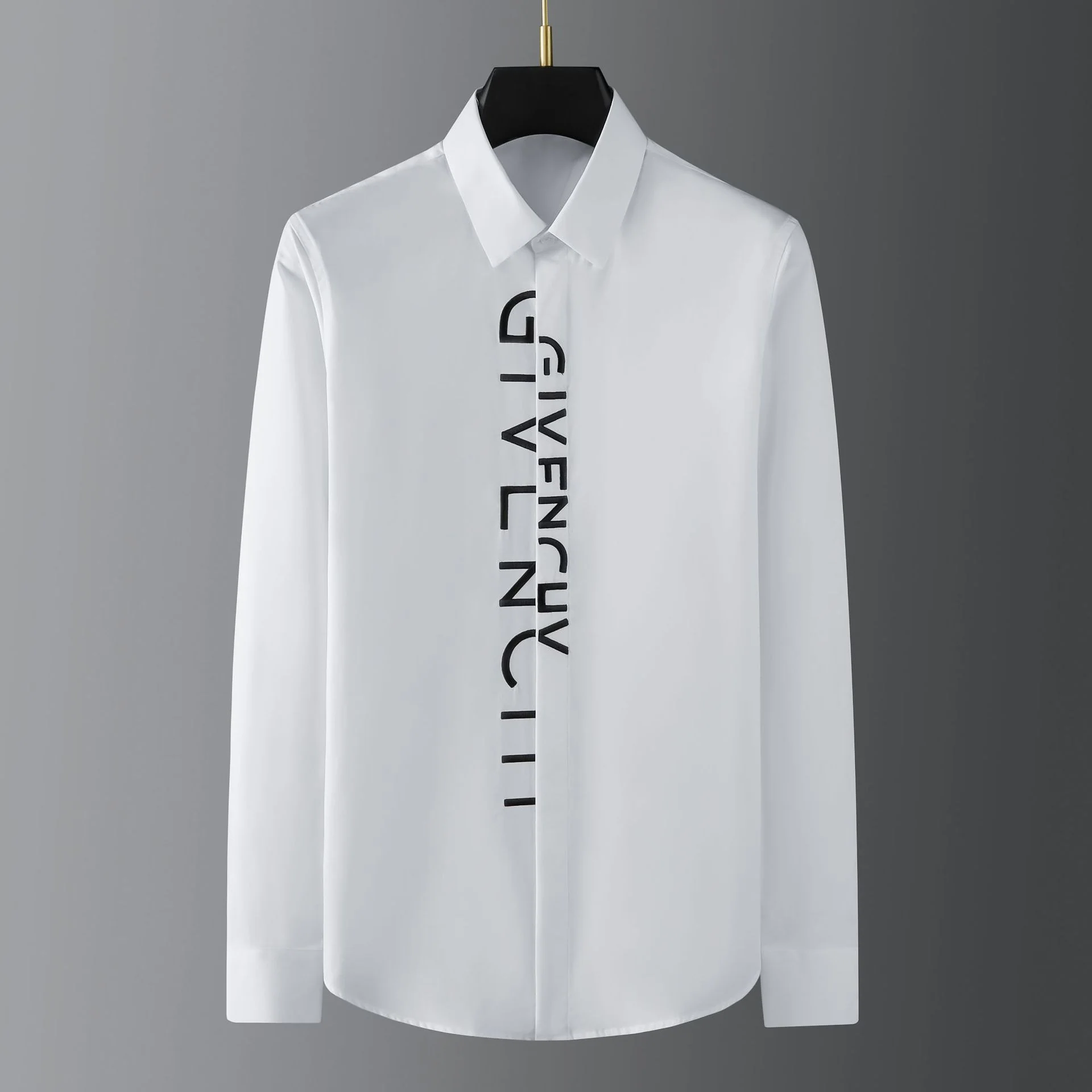 High-end men's long-sleeved shirt with random letters embroidered on the placket - Image 3