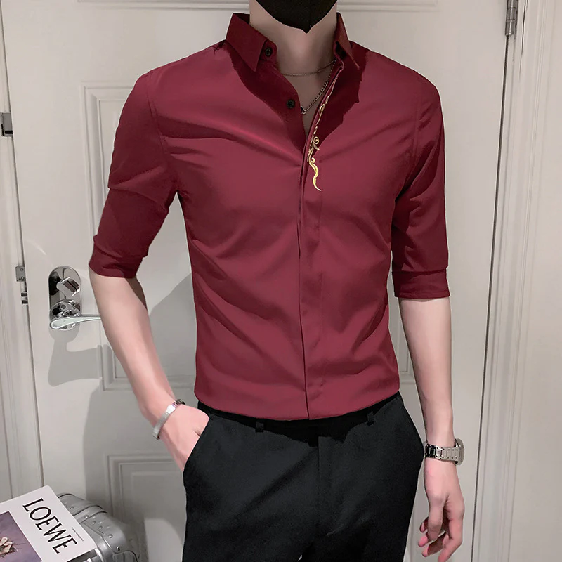 High-end solid color embroidered shirt - Image 2