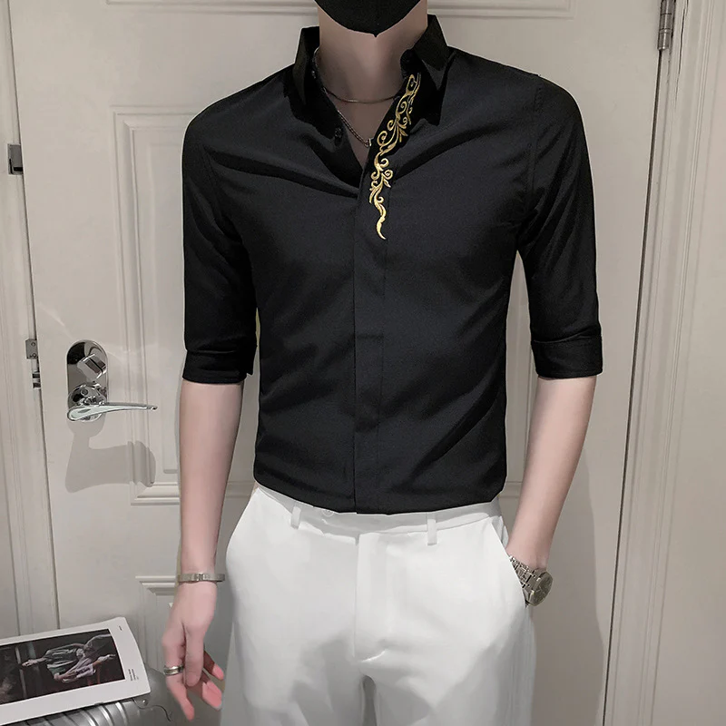 High-end solid color embroidered shirt - Image 3