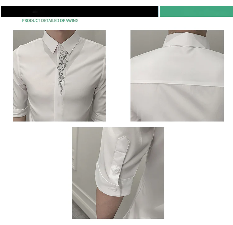 High-end solid color embroidered shirt - Image 4