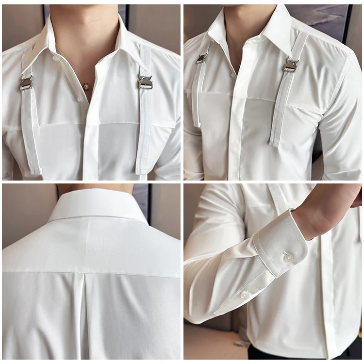 High-end suspender shirt Korean style casual shirt - Image 3