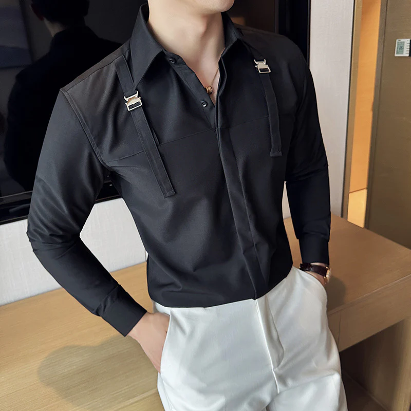 High-end suspender shirt Korean style casual shirt - Image 4