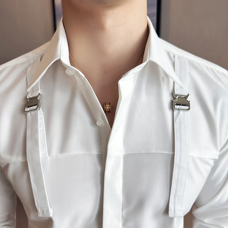High-end suspender shirt Korean style casual shirt - Image 5